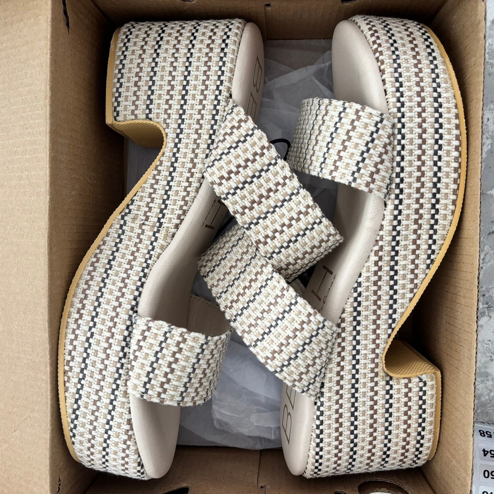 Y2K style Platform, Beach, Woven Raffia Platform Sandals Tan Cream, Women's 11M